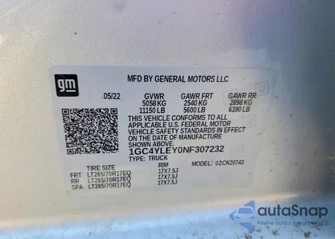 2022 Chevrolet Silverado K2500 Heavy Duty из США, поврежденный, VIN 1GC4YLEY0NF307232